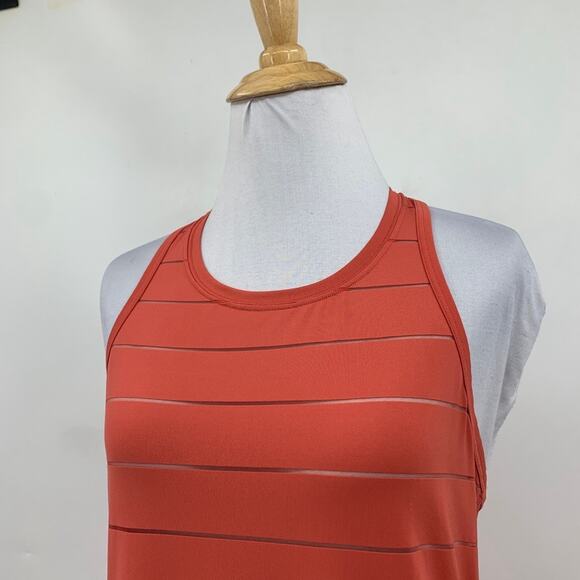 Athleta Tank Top Womens XS Terracotta Orange Mesh Panel Stripe Chi Racerback - Picture 3 of 14